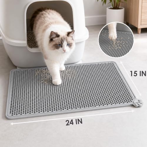 Silicone Cat Litter Mat 24x15" Double Layer Honeycomb Non-Slip - Image 5
