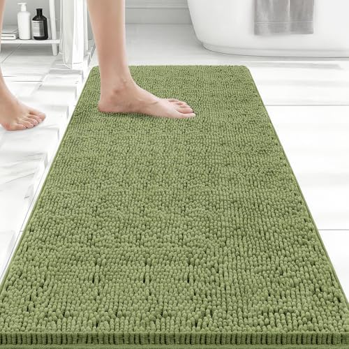 Bcoimo Bath Rug Mat, Sage Chenille High Absorbent Long Bathroom Runner Rugs by Bcoimo