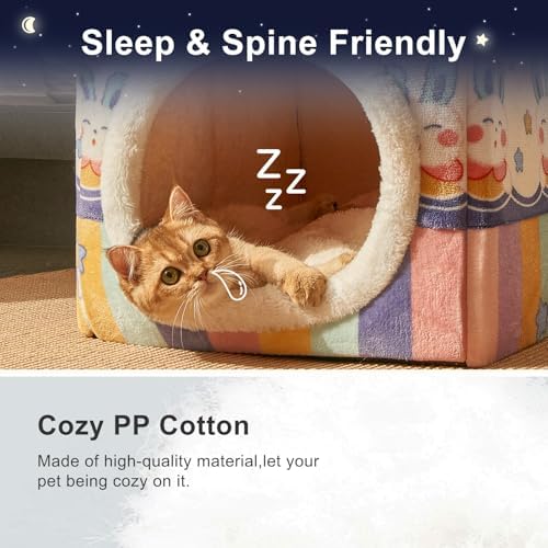 Cute Cat Beds for Indoor Cats, Foldable Cat House - Image 3