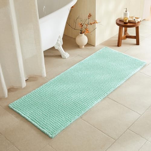 TYUU Waffle Runner Rug Bathroom, Long Boho Bath Mat, 60x24 Aqua Blue by TYUU