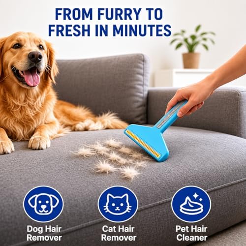 Pet Hair Remover with Reusable Heads, 4-in-1 Portable Carpet Rake, Cat & Dog - Image 3