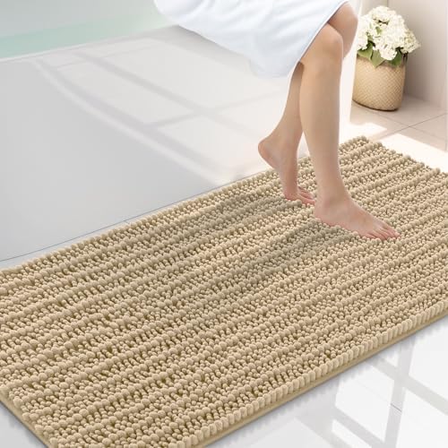 Smiry Bathroom Rugs 47X24, Extra Soft Rubber Backing Chenille Bath Mats by Smiry