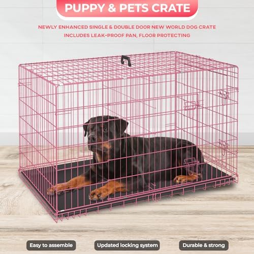 FDW | 48" Foldable Metal Dog Crate | Pink | Cage - Image 4