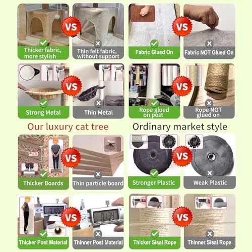 48" Cat Apartment Cat Tree, 3 Cozy Cat Condos, Light Gray - Image 6