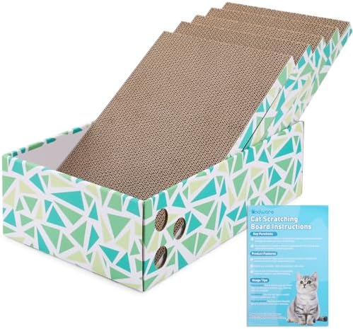 Cat Scratcher Box with 5 Reversible Pads, Corrugated Cardboard by ondware