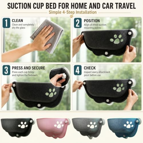 Cat Car Window Hammock with Soft Pad, Cat Car Window Seat，Gray：Large - Image 7