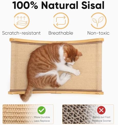 FUKUMARU Sisal Cat Scratcher Bed, Solid Wood Cat Hammock - Image 3