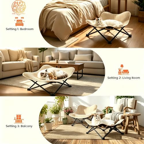 Foldable Cat Hammock Bed, Elevated Sisal Scratching Lounge - Image 2