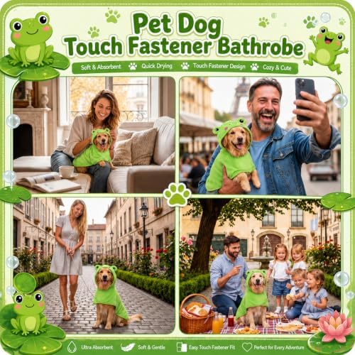 Cuffbow Frog Hooded Dog Bath Towel Robe - Image 5