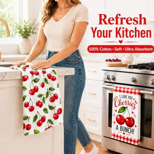 2 Pack Red Flower Kitchen Towels, Floral Decorative Dish Towel Set - Image 3