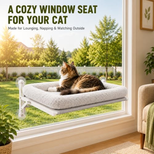 Cat Window Perch, Faux Rabbit Fur Bed - Image 2