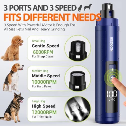 IREDOON Dog Nail Grinder with 4 LED Lights, 3 Speeds Super Quiet - Image 2