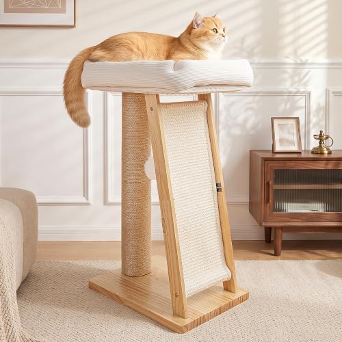 27.5" 3-in-1 Natural Pine Wood Cat Scratching Post by Famifit