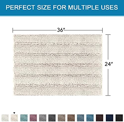 H.VERSAILTEX Bath Mats for Bathroom Non Slip Extra Thick Chenille Striped Bath - Image 2
