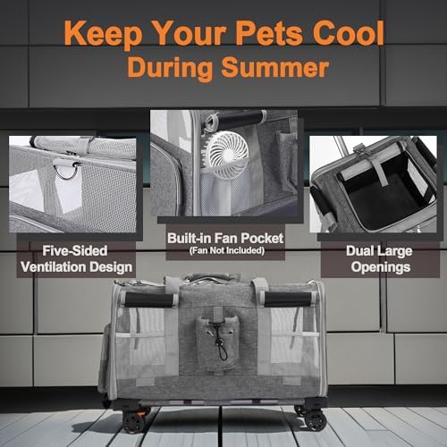 Large Cat Carrier with Wheels – Double-Compartment Foldable Pet Dog Carrier - Image 4