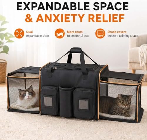 Large Cat Carrier on Wheels for 2 Cats, Double Rolling Pet Carrier - Image 6