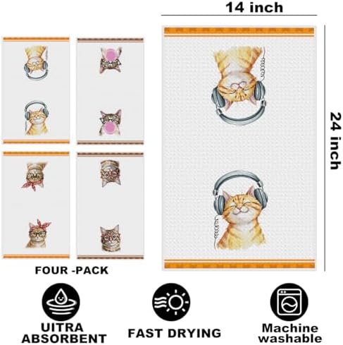 Hanamiya Na 4 Pcs Funny Cat Kitchen Hand Towels 24x14 Inch - Image 2