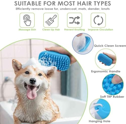Dog Grooming Brush, Premium Soft Silicone Pet Bath Brushes, Rubber Massage - Image 3