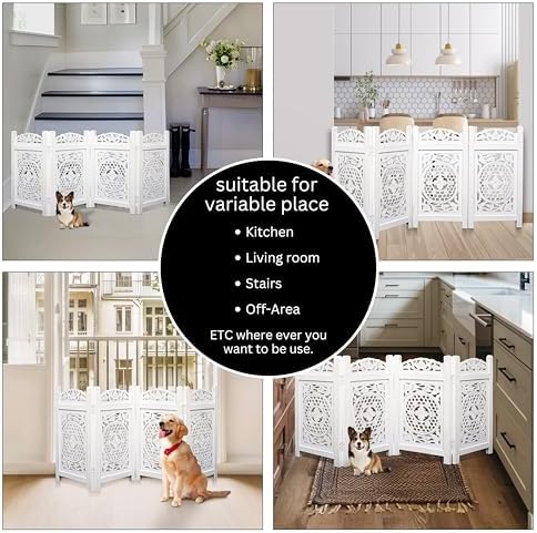 Freestanding Dog Gate 56W x 28H, 4 Panel Foldable Wooden Pet Barrier - Image 7