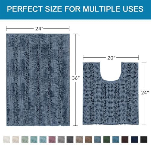 H.VERSAILTEX Bathroom Rug Sets 2 Piece Bath Mats Non Slip Thick Soft Chenille - Image 2