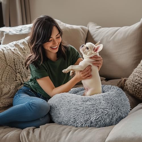 28in Large Dog Bed, Calming Donut Bed - Image 6