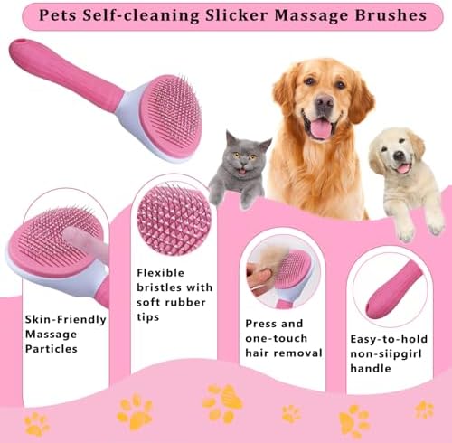 7PCS Dog Grooming Brush Kit for Shedding and Matted Fur, Self-Cleaning Slicker - Image 2