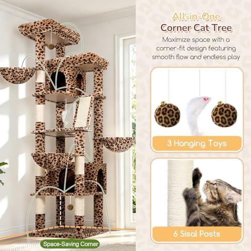 Globlazer 80in Extra Large Leopard Cat Tree Tower, Leopard Print - Image 5