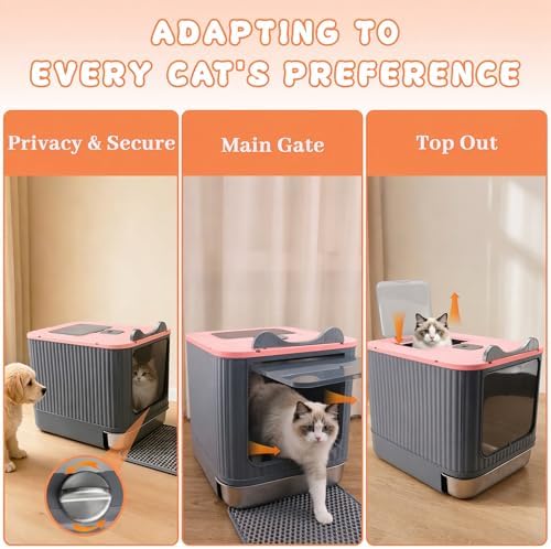 Stainless Steel Cat Litter Box Enclosed, Dual Entry, Pull-Out Tray - Image 4