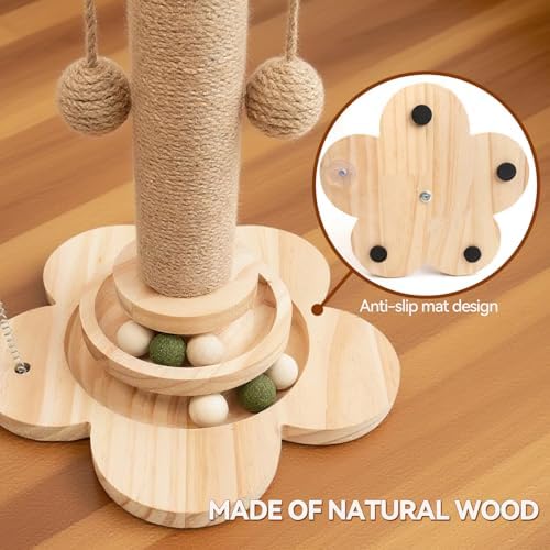 Cat Scratching Post, 4 in 1 Wooden Cat Scratcher Toy, 18.11" Tall Scratch Post - Image 4