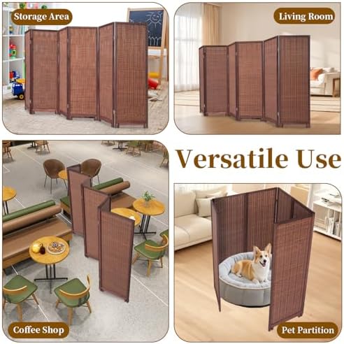 Bamboo Room Divider 6 Panel 47" H, 360°Rotating Feet Privacy Screen - Image 7