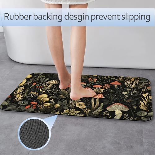 Retro Mushrooms Bathroom Rug 29.5"x17", Super Absorbent Fast Drying Bath Mat - Image 3