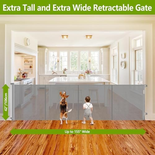 Reinforced 42" Tall Pet Gate 155" Extra Wide Retractable Baby Gate - Image 3