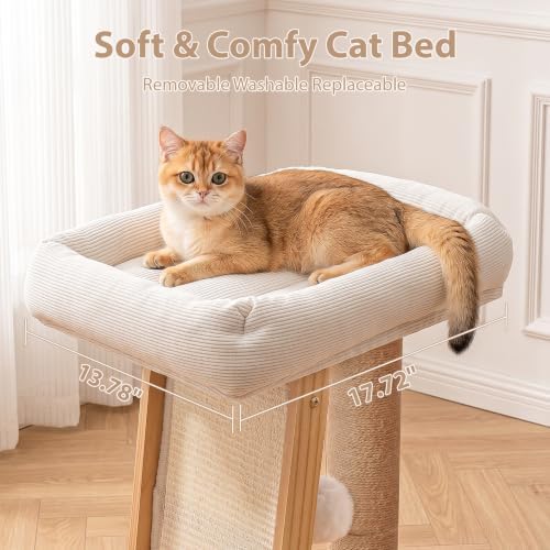 27.5" 3-in-1 Natural Pine Wood Cat Scratching Post - Image 4