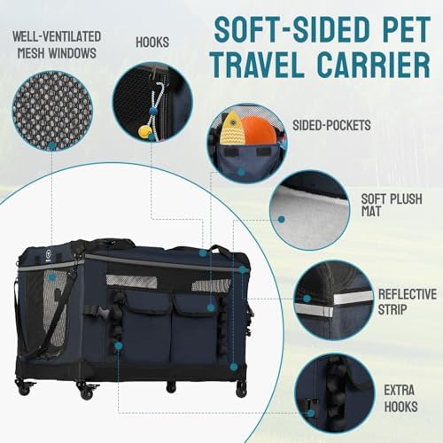 PEGIC 24-inch Rolling Extra Large Cat Carrier - Image 4