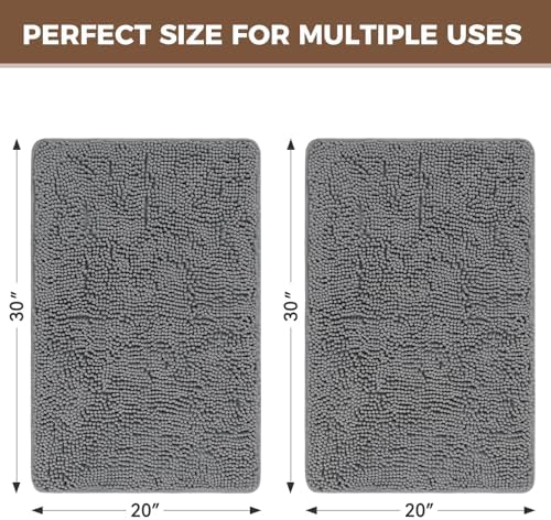 Bcoimo Bath Rug Mat Sets, 2 Piece Extra Soft Chenille Gray Bathroom Mat Set - Image 2