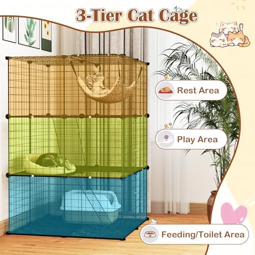 Tangkula Cat Cages Indoor, 3-Tier Cat Enclosure - Image 5