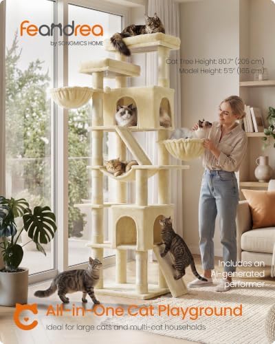 Feandrea Large Cat Tree, 81.1" Tall Sturdy Cat Tower - Image 2