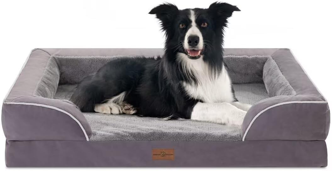 Comfort Expression Large Dog Beds Waterproof Comfy Pet Bed for Dogs Sofa, Orthopedic Foam Dog Beds with Washable Removable Cover & Non-Slip Bottom(Large,Purple)
