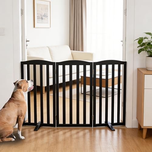 Freestanding Dog Gate Indoor, Doggie Gate Foldable Pet Gates by SFJC