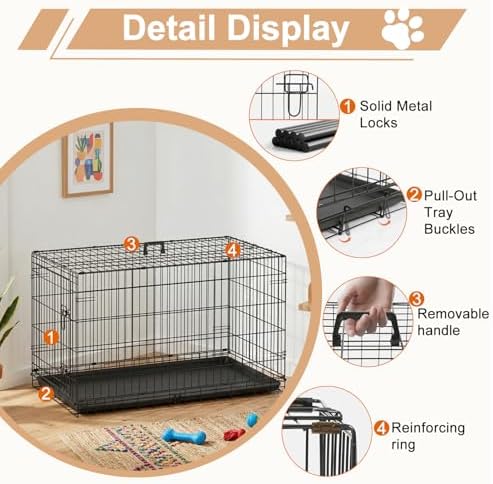FDW | 42" Foldable Metal Dog Crate | Black | Cage - Image 5