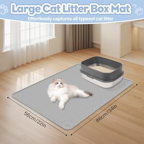 Silicone Cat Litter Mat for Litter Box 34”x22” Large Cat Mat, Light Grey - Image 4