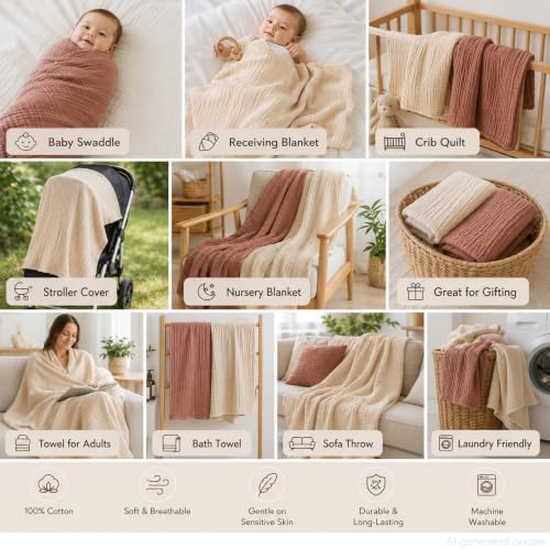 Aablexema Muslin Baby Blanket Set of 2 - Image 4
