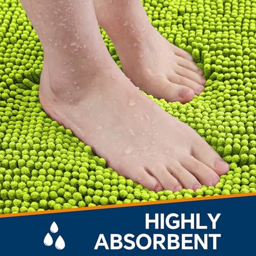 Chenille Bathroom Runner Rug 24"x60" Lime Green, Plush Bath Mat - Image 4