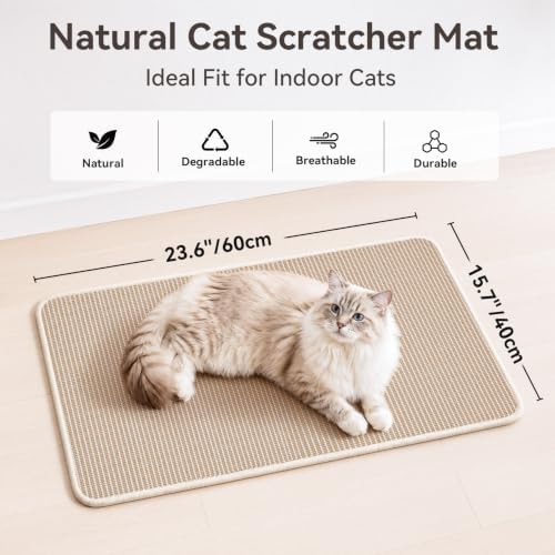 Cat Scratcher Mat, 23.6"x15.7" Natural Sisal Cat Scratch Pad - Image 2