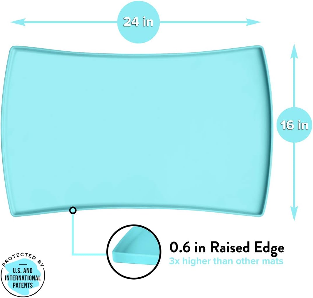 CatGuru Cat Food Mat, Small & Large Pet Feeding Mat, 100% Waterproof Cat Placemat for Food and Water, Non-Slip Silicone Mats for Cats Bowls or Water Fountain (Large, Aruba)
