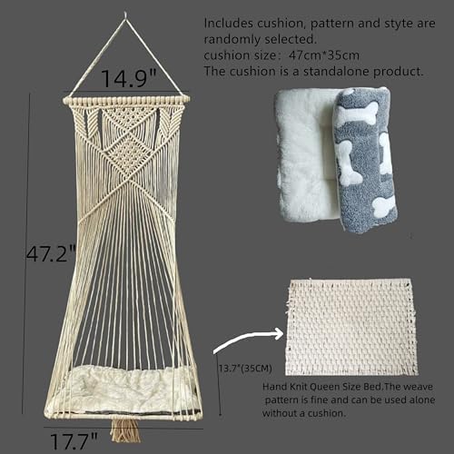 Macrame Hanging Cat Hammock Bed Cat Swing House Space Saving Window Perch - Image 2
