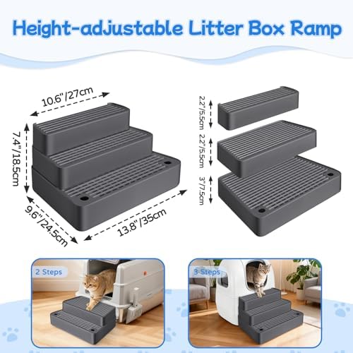 Extra Large 3 Steps Litter Box Ramp, Adjustable Cat Litter Box Step - Image 2