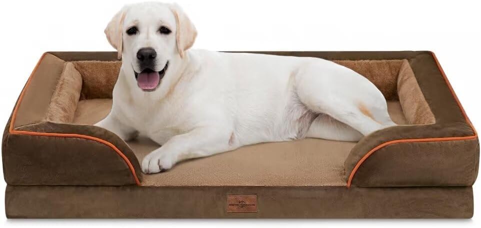 Comfort Expression Jumbo Dog Bed for Extra Large Dogs, Waterproof Orthopedic Dog Beds, PV Washable Sofa Bed, Large Breed Dogs Beds with Removable Cover & Non-Slip Bottom(Jumbo,Brown)