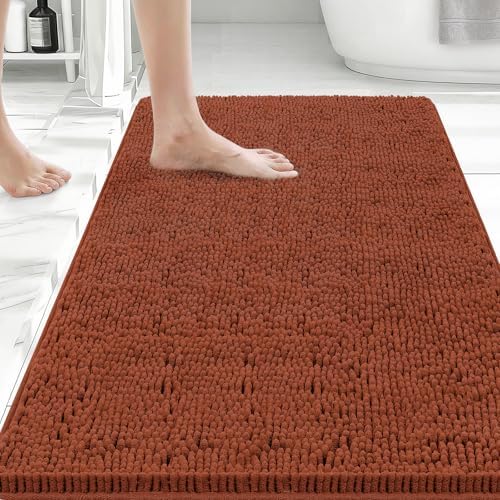 Bcoimo Bath Rug Mat, 36x24 Chenille Extra Soft Burnt Orange Bathroom Tub Mat by Bcoimo