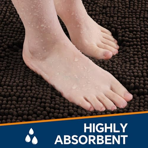 Chenille Bathroom Rug 24"x36" Brown, Non-Slip Plush Bath Mat - Image 4
